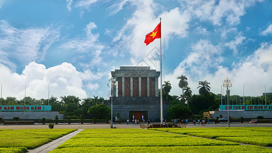 越南卡通越南河内巴亭广场胡志明纪念堂背景