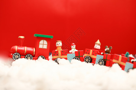 圣诞雪地里的玩具火车背景图片