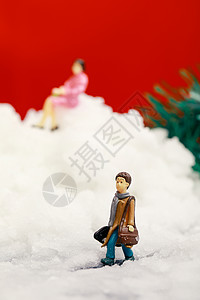 卡通钱包圣诞装置雪地里的小人背景