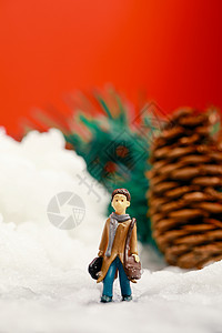 卡通雪地背景圣诞装置雪地里小人和大松果背景