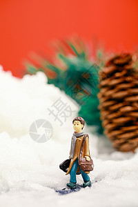 圣诞装置雪地里小人和大松果图片