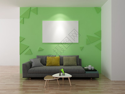 北欧风壁画绿色背景室内家居设计图片