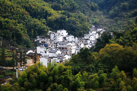 婺源石城秋色背景图片