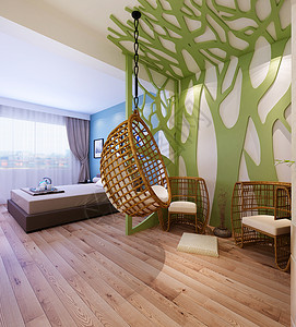 竹子吊椅现代休闲区效果图背景
