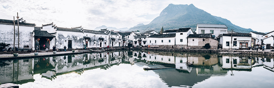 水墨建筑新叶古村全景背景