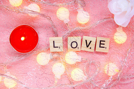 小灯串love情人节甜蜜粉色背景静物素材背景
