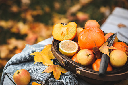 秋冬户外野餐水果高清图片