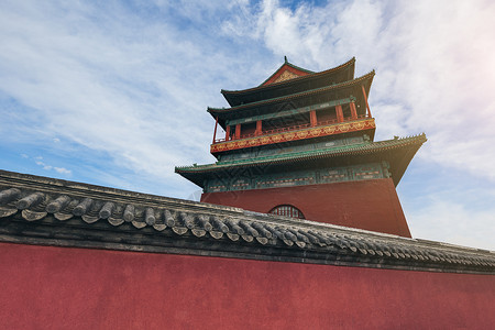 红色遗迹北京古代建筑鼓楼背景