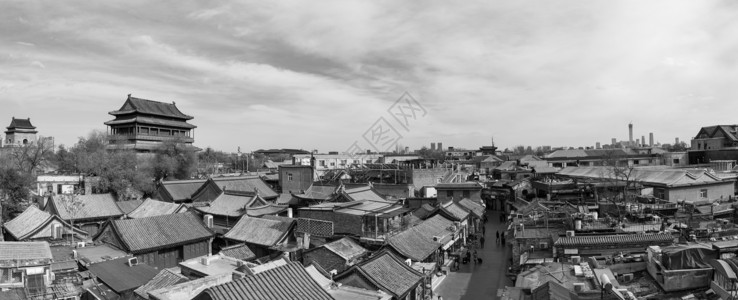 古代村庄老北京鼓楼全景背景
