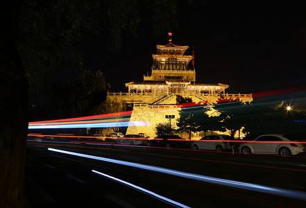 西安城楼夜景背景图片