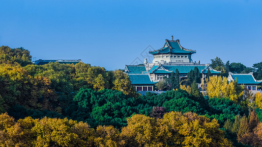 校园秋天素材湖北武汉大学建筑背景