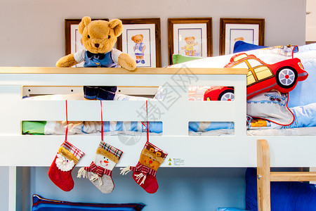 冬天素材卡通圣诞节布置的儿童床背景