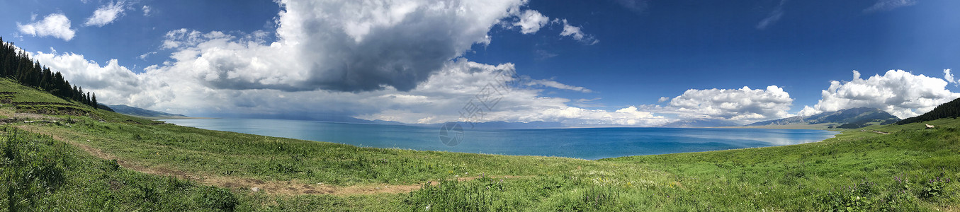 蓝色的眼泪新疆赛里木湖全景图背景