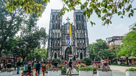 越南地标越南河内大教堂背景