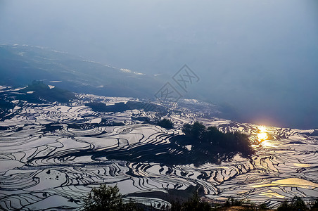 云南元阳梯田落日图片