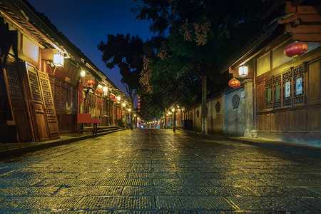 青石板街道四川阆中古城夜晚街景背景