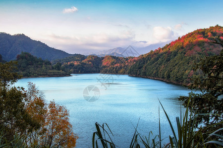 甲应村婺源黄昏的甲村水库背景