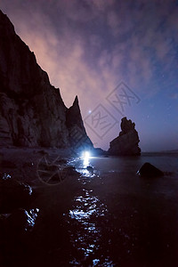 黑夜山暗夜海岸星空背景