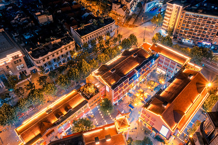 夜晚的广场俯瞰武汉节日吉庆街夜景背景