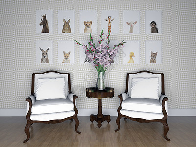 3d动物画单椅沙发组合效果图设计图片