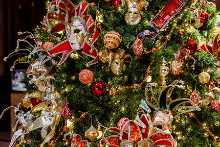 圣诞店铺圣诞树装饰特写背景