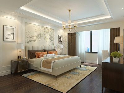 新中式卧室效果图背景