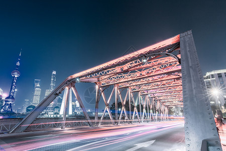 科技白背景上海外白渡桥夜景背景