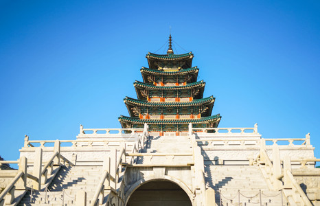 攀登台阶韩国景福宫古建筑背景