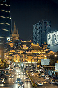 静安寺夜景背景