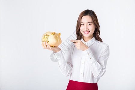 春节办公新年商务女性手拿储蓄罐背景