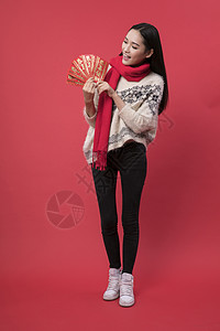 发红包的新年女性背景图片