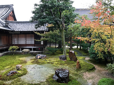 日式山水日本京都日式庭院背景