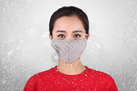 病人口罩冬天感冒的女人设计图片