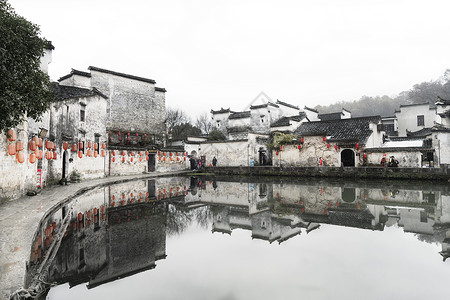 宏村古典安徽宏村中国水墨画风光背景