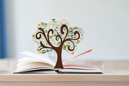 传递知识书本中的教育树设计图片