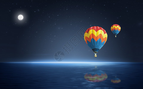 乘坐热气球创意星空背景设计图片