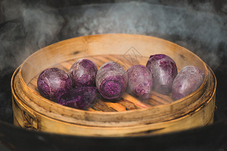 水蒸气素材蒸紫薯背景