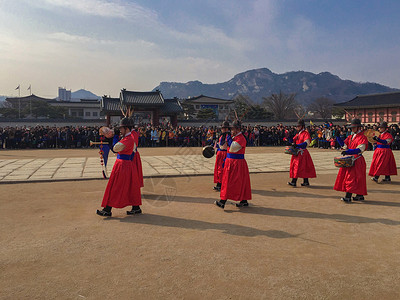 韩国衣服春节韩国首尔的景福宫表演背景