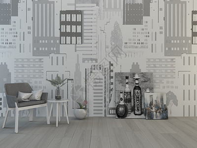 墙纸壁画单椅家居效果图设计图片