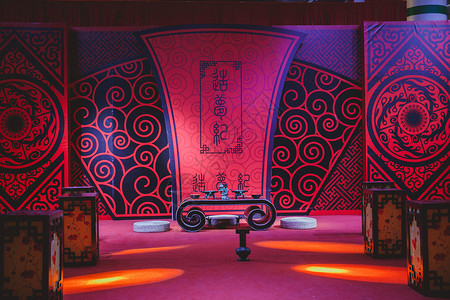 中式红黑中式婚礼场景布置背景