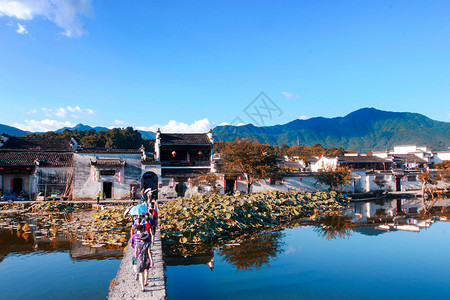 小村落安徽宏村南湖背景