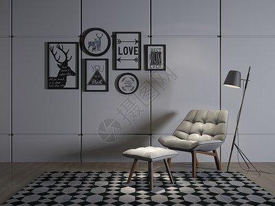 墙上壁画单椅落地灯组合设计图片