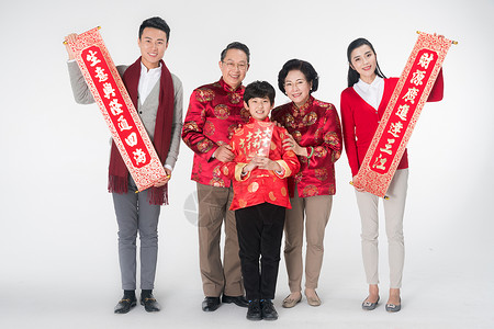 农历十二月初二春节家人团聚拜年背景