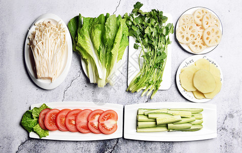 新鲜蔬菜火锅菜品拌素菜高清图片