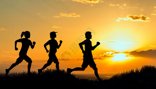 比赛励志素材夕阳下跑步健身设计图片