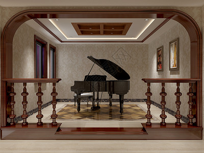 钢琴家居素材钢琴房室内效果图背景