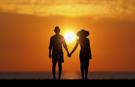 二人世界夕阳情侣剪影设计图片