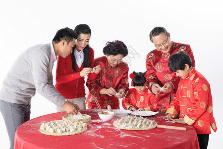 包饺子女人新年一家人包饺子背景