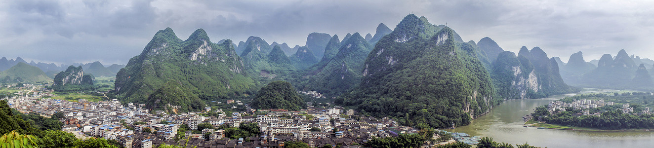 广西旅游广西桂林兴坪全景图背景