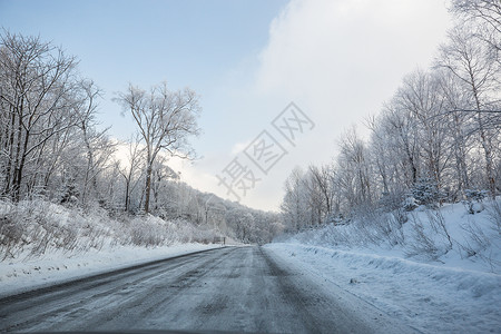 长白山下雪路面 背景图片
